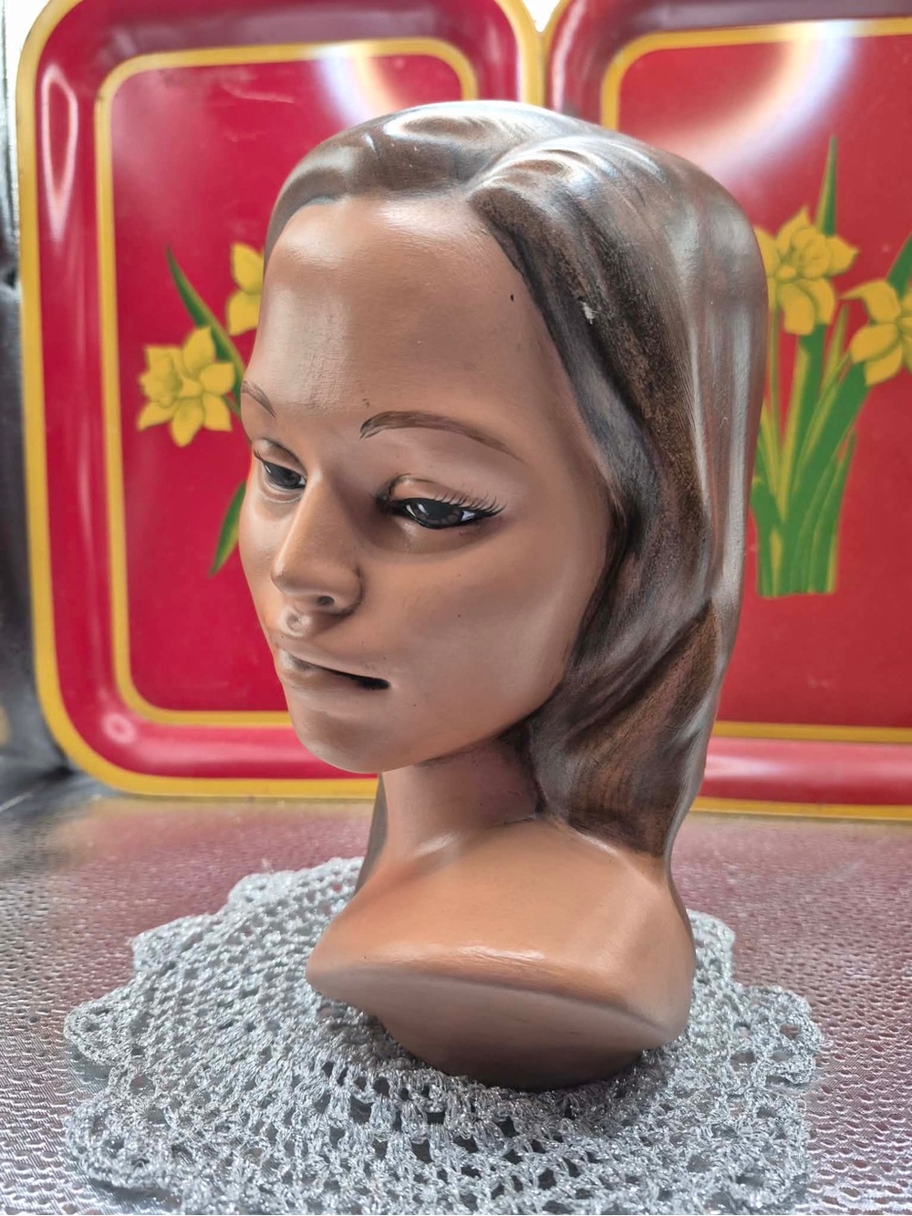 Beautiful Hawaiian Polynesian Hula Woman Statue - Vintage Chalkware Bust MARWAL - Picture 7 of 11